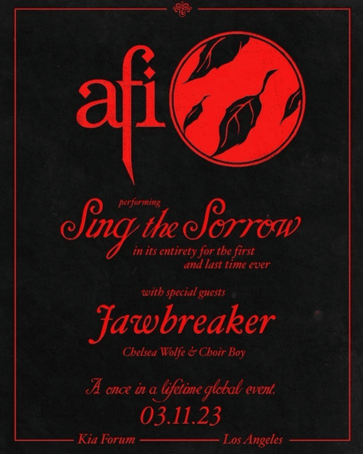 Afi, Sing The Sorrow, Concert, One-Time, Performance, Album, Entirety, Fans, Surprised, March 11, 2023, Kia Forum, Los Angeles, Tickets, Diehard Supporters, Hits, Girl'S Not Grey, Miss Murder, Unforgettable, Show, Highlights, Special Event, Once-In-A-Lifetime,